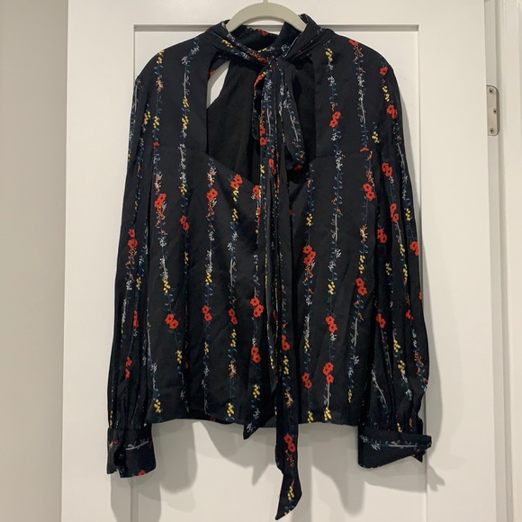 Milly Silk Keyhole & Tie Turtle Neck Blouse - Picture 2 of 10